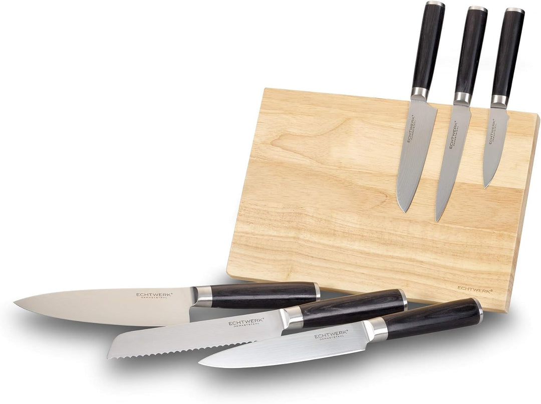 Echtwerk EW-DM-0388-3 Damastmesser Set 7-TLG inkl. Magnet-Messerblock aus Holz,, Single