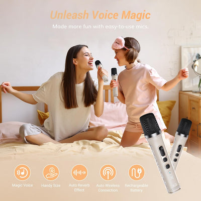 TONOR Mini-Karaoke-Maschine mit zwei kabellosen Mikrofonen, tragbarer Bluetooth-Karaoke-Lautsprecher