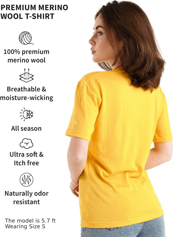 Merino.tech Merinowolle T-Shirt Damen - 100% Merinowolle Leichte Basisschicht Damen Kurzarm T-Shirt
