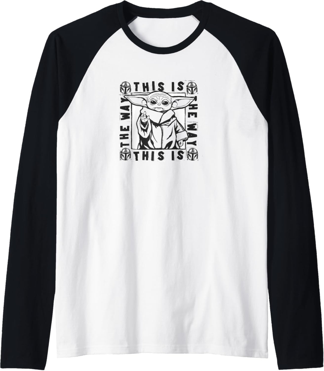 Star Wars Grogu This Is The Way Black & White Mando Border Raglan