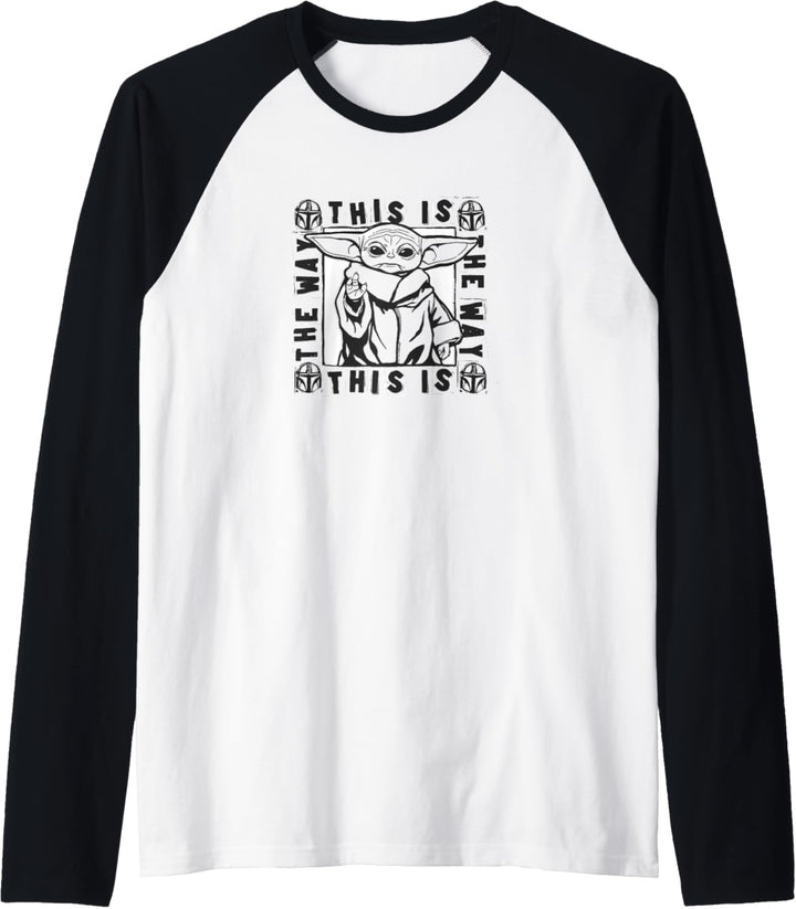 Star Wars Grogu This Is The Way Black & White Mando Border Raglan
