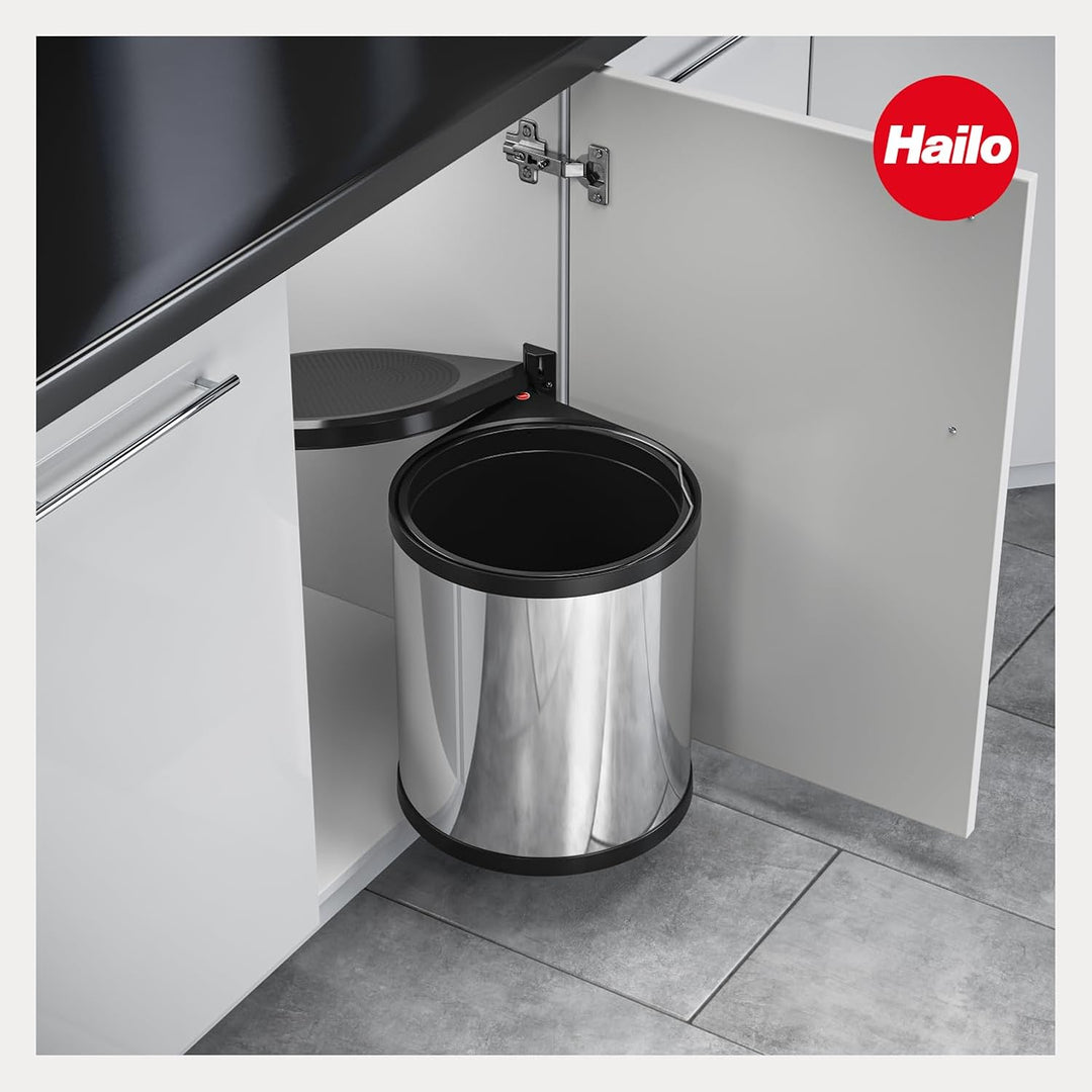 Hailo Mono Küchen-Abfalleimer, Edelstahlpoliert, Schwarz, One