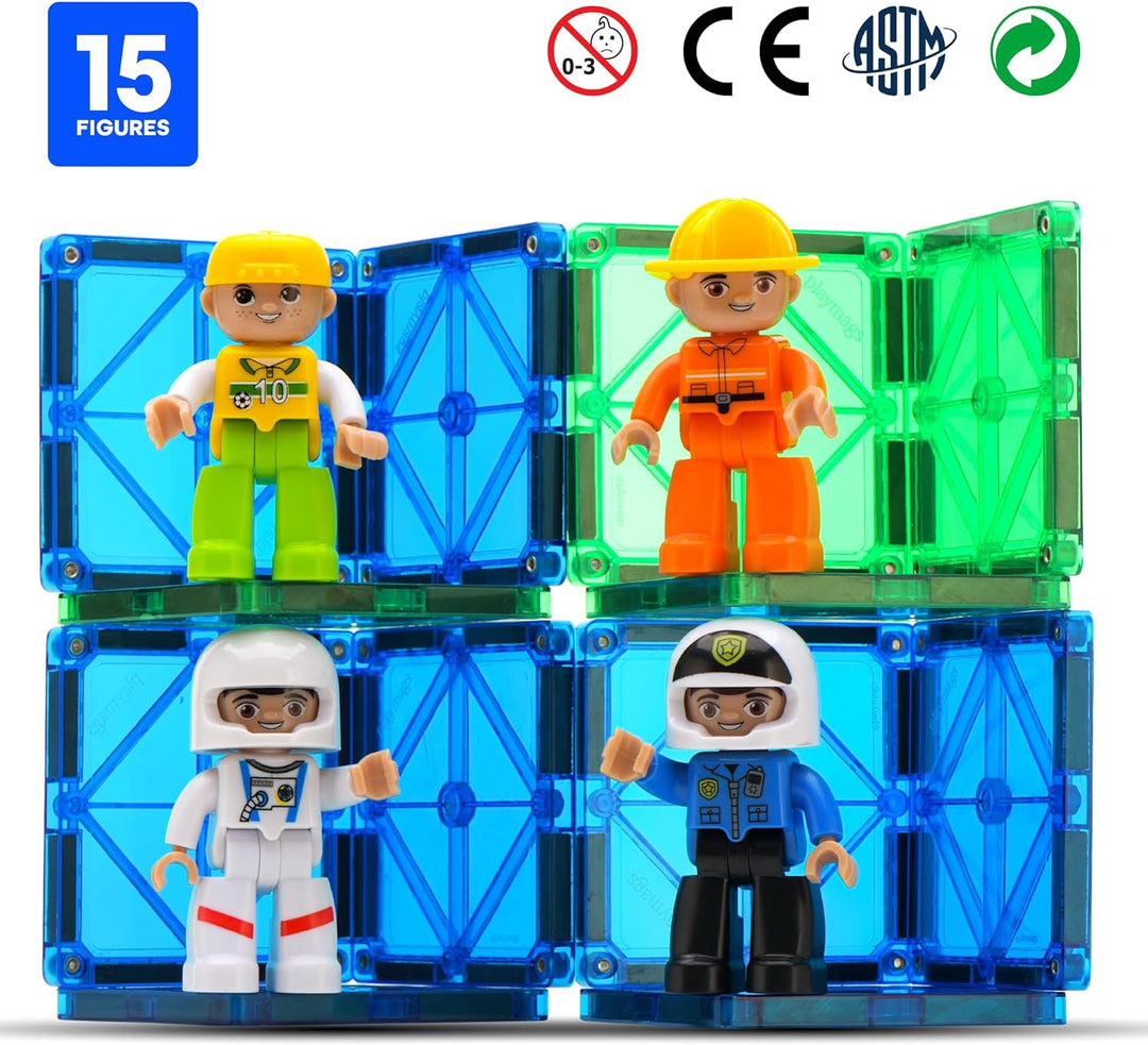 Playmags Grosses Magnetfiguren-Gemeinschaftsset mit 15 Teilen – 3 Zoll grosse Spielfiguren, perfekt