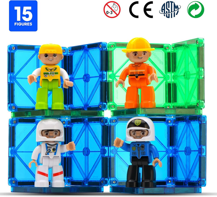 Playmags Grosses Magnetfiguren-Gemeinschaftsset mit 15 Teilen – 3 Zoll grosse Spielfiguren, perfekt