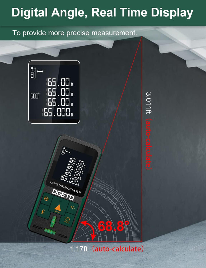 Laser Entfernungsmesser, OGETO Laser Entfernungsmesser mit LCD Hintergrundbeleuchtung, 99 Datensätze