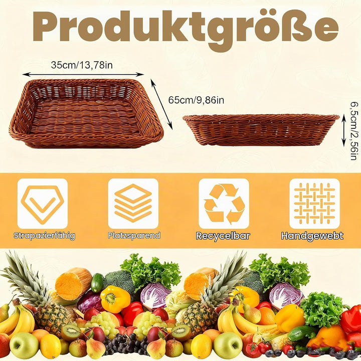 DAJAVE 5er Set Brötchenkorb 35 x 25 x 7 cm Brotkörbchen Brotkorb Geflochten Wicker Basket Rattan Kor
