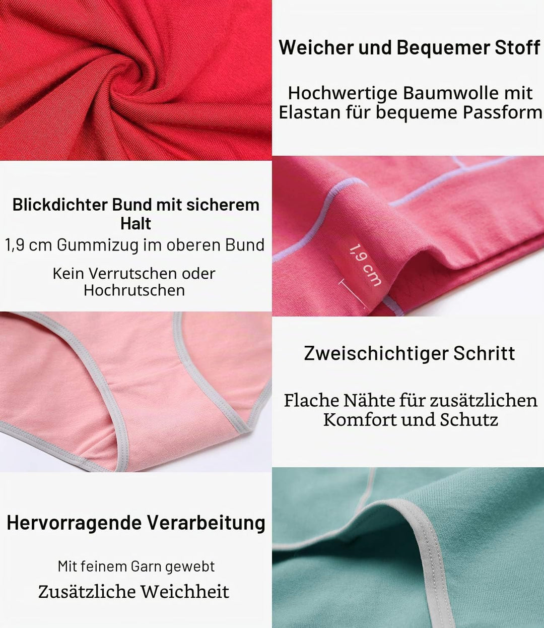 wirarpa Unterhosen Damen Midi Taille Slip Baumwolle Bequeme Unterwäsche 5er Pack S Rot/Orange/Grün/R