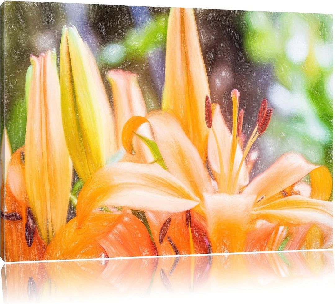 Pixxprint Lilien als Leinwandbild/Grösse: 100x70 / Wandbild/Kunstdruck/fertig bespannt, 100x70