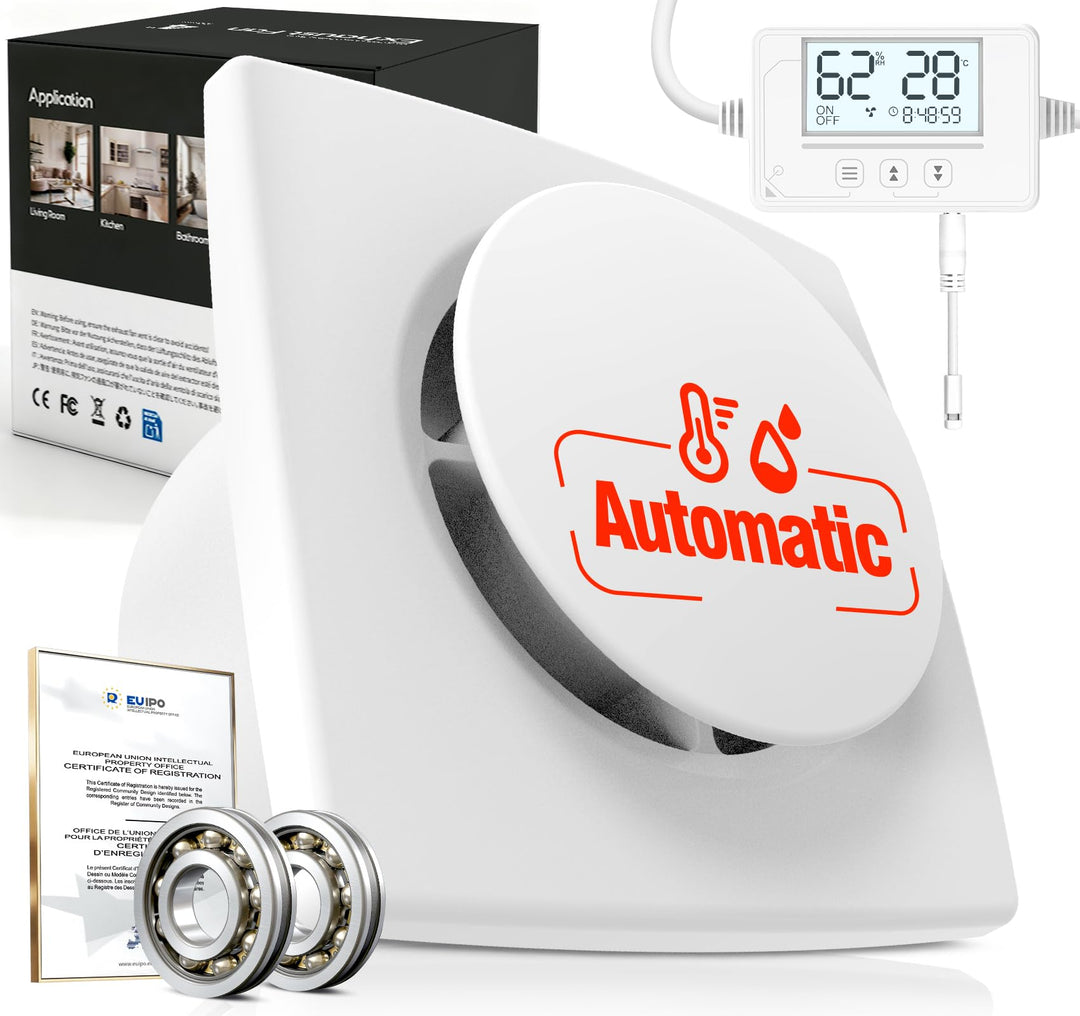 Badlüfter mit Feuchtigkeitssensor Temperatursensor Timer - 3 Stufen Bad Lüfter 100mm - Automatischer