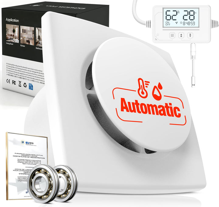 Badlüfter mit Feuchtigkeitssensor Temperatursensor Timer - 3 Stufen Bad Lüfter 100mm - Automatischer