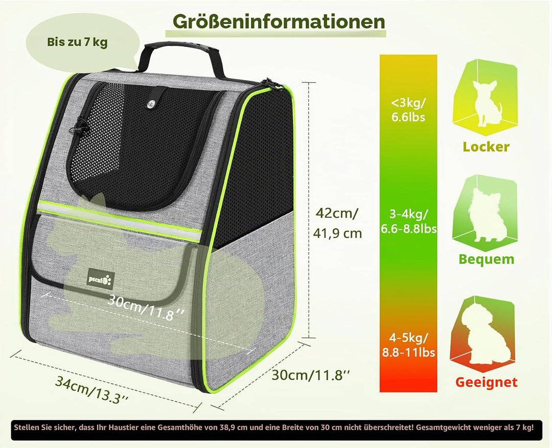 pecute Katzenrucksack Haustier Rucksack mit Netzfenster, Tragbare und Faltbare Katzentasche, Atmungs