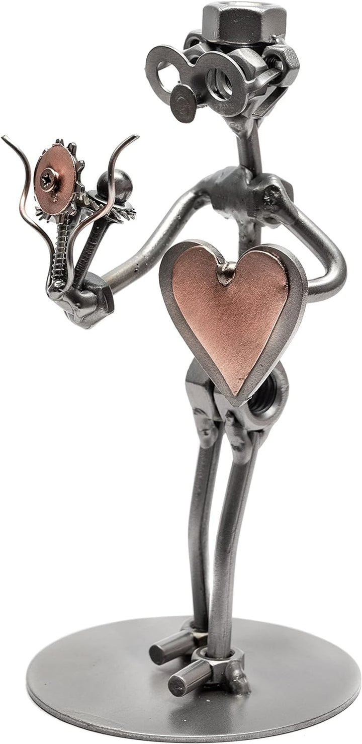 STEEMO Schraubenmännchen Blumenstrauss Herz Geschenk Metall-Kunst Deko 9x9x17 cm