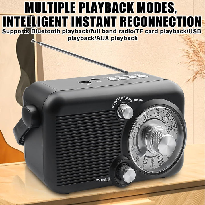 Tragbares Radio mit Bluetooth, AM,FM,SW Kofferradio, Strom & Batteriebetrieb, Eingebautem Lautsprech