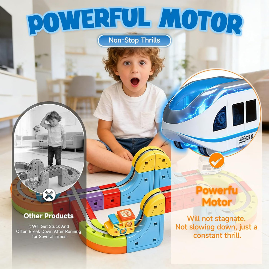 Magnetisches elektrisches Zugschienen-Set, Geschenk für Kinder, 3–10 Autos, 3D-Unendlichkeitswürfel,