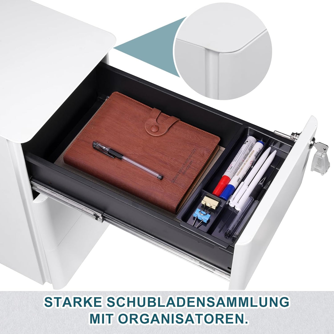 LVSTEEL Aktenschrank mit 3 Schubladen und Schloss,Weiss, OFC332W01, Weiß 53,7cm H*30,0 cm W-3 S