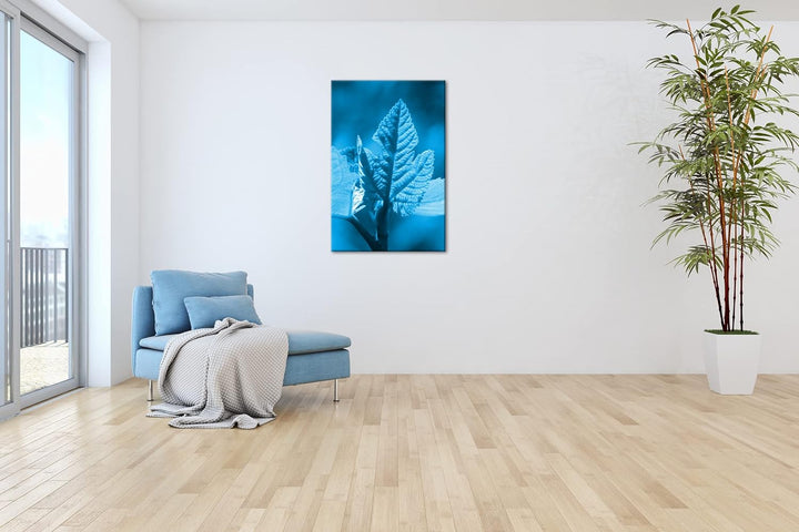 deyoli frischer Sprössling Format 80x60 Effekt: Monocrome Blau als Leinwandbild, Motiv fertig gerahm