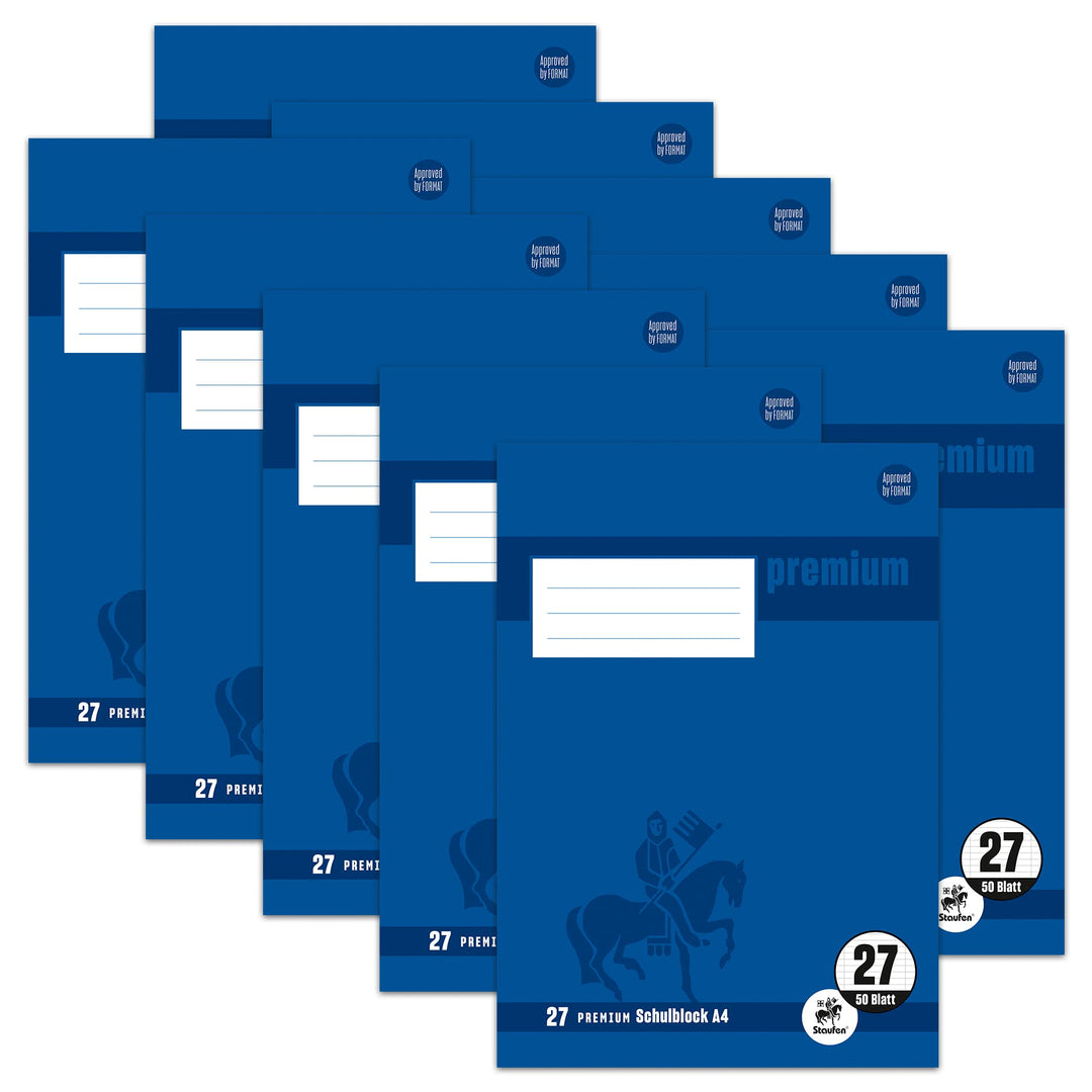 Staufen Premium Schulblock - DIN A4, Lineatur 27 (9mm liniert mit Randlinien), 50 Blatt, 4-fach Loch