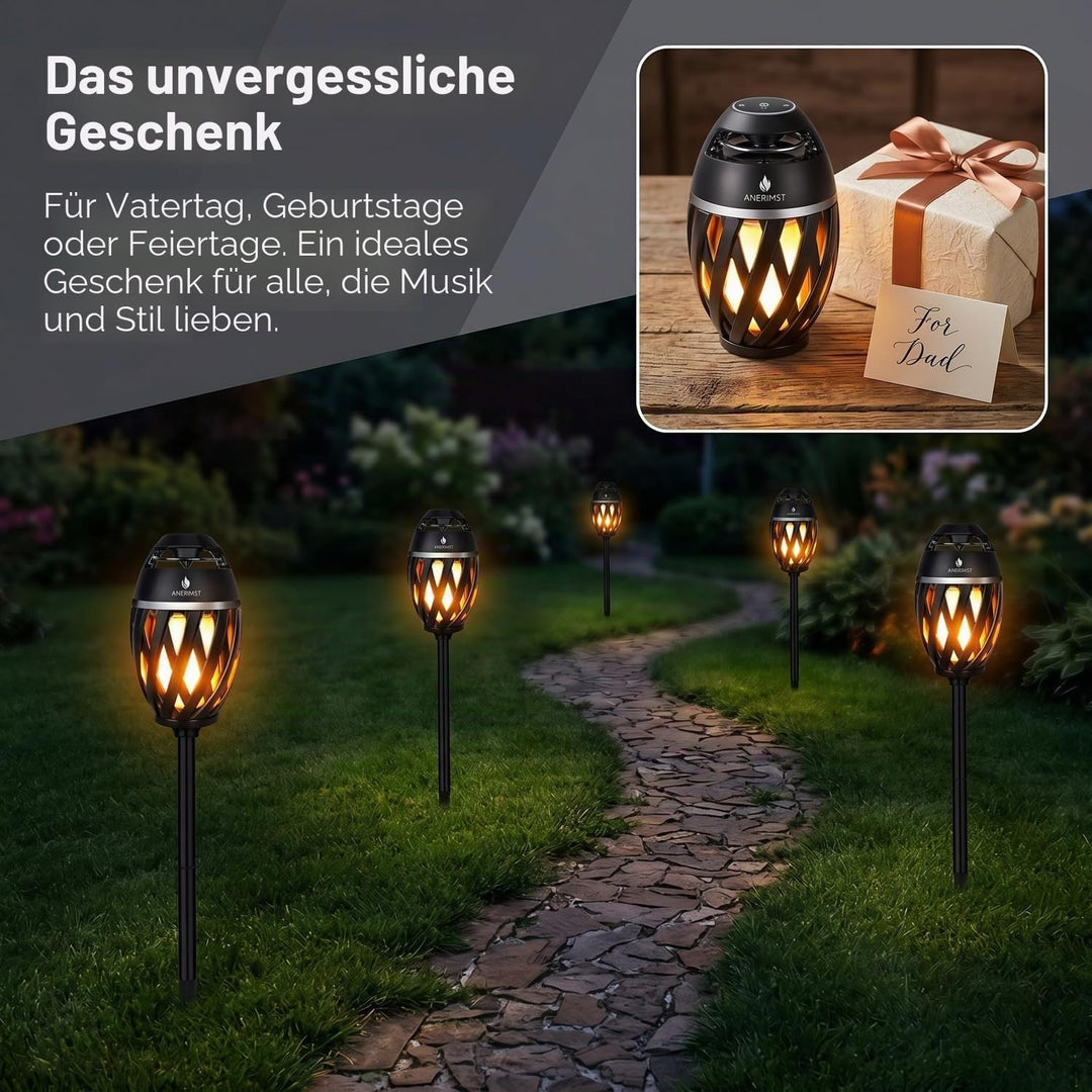 ANERIMST Taschenlampe Bluetooth Lautsprecher mit Stangen/Haken, flackernder Flammeneffekt, Outdoor/I