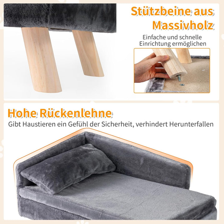 GOPLUS Luxus Katzensofa, Erhöhtes Hundebett mit Rückenlehne, abnehmbarem Kissen &amp; Holzbeinen, Hundes