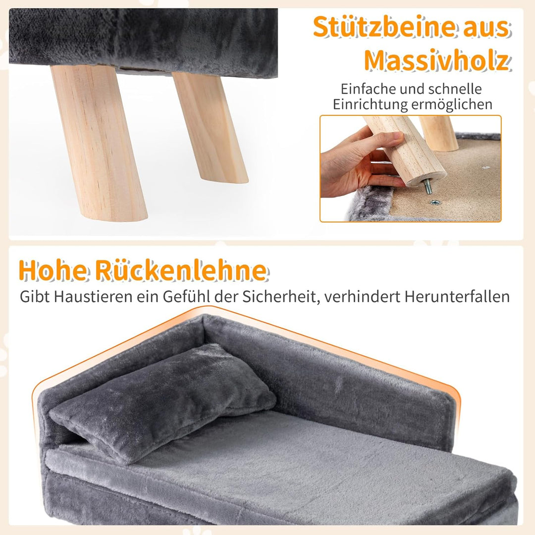 COSTWAY Katzensofa Luxus, Katzenbett erhöht, Katzencouch mit 2 abnehmbaren Kissens, Rückenlehne &amp; Ho