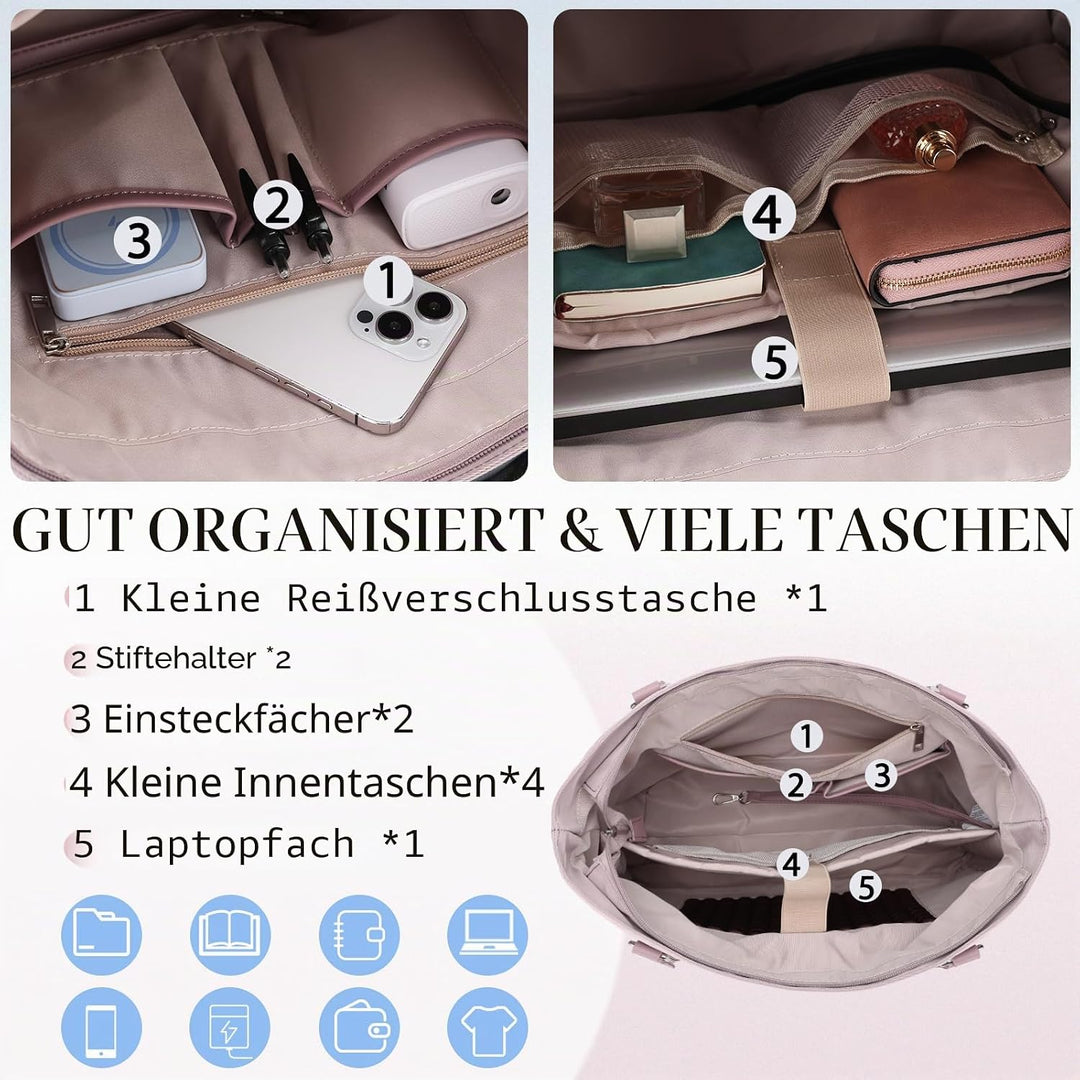 VX VONXURY Laptop Handtasche Damen Laptoptasche,15,6 Zoll Arbeitstasche Shopper Umhängetasche Lehrer