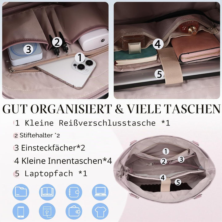 VX VONXURY Laptop Handtasche Damen Laptoptasche,15,6 Zoll Arbeitstasche Shopper Umhängetasche Lehrer