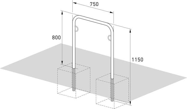 Fahrradanlehnbügel Trust 10, 3er Pack, zum Einbetonieren | 750mm | mit Ringösen | Fahrradständer für