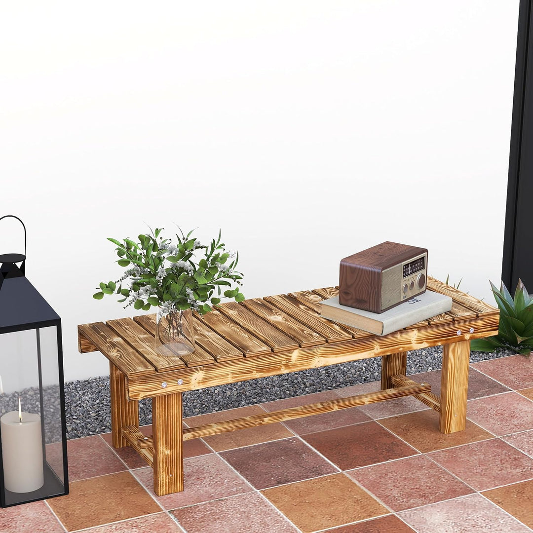 Outsunny Gartenbank, 2-Sitzer Holzbank, Sitzbank, Gartenmöbel, Rustikale Bank, Massivholz, Dunkelbra