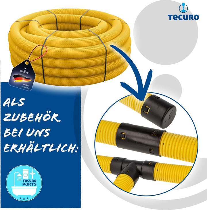 tecuro Drainagerohr flexibel 5 m- DN60 gewellt PVC-U, geschlitzt gelb, für Tiefbau, Garten und Lands