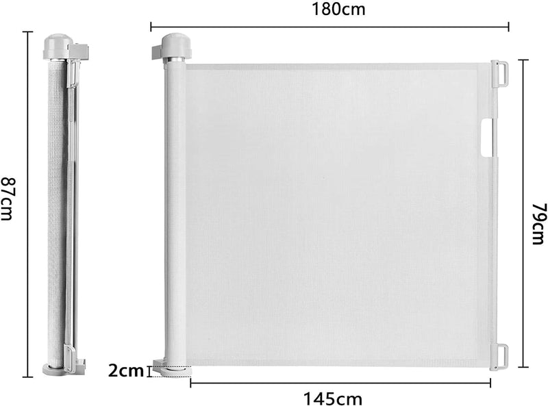 TRMLBE Türschutzgitter 0-180cm Ausziehbar Treppenschutzgitter Rollo Baby Treppenschutzrollo Türgitte