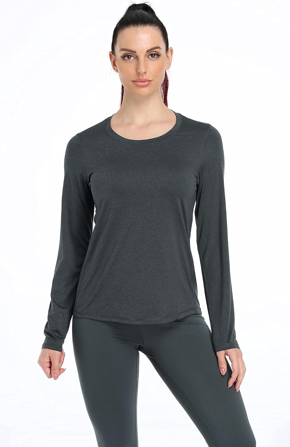 icyzone Damen Sport Shirt Langarm 3er Pack Atmungsaktive Laufshirt Funktionsshirt für Gym Fitness, B