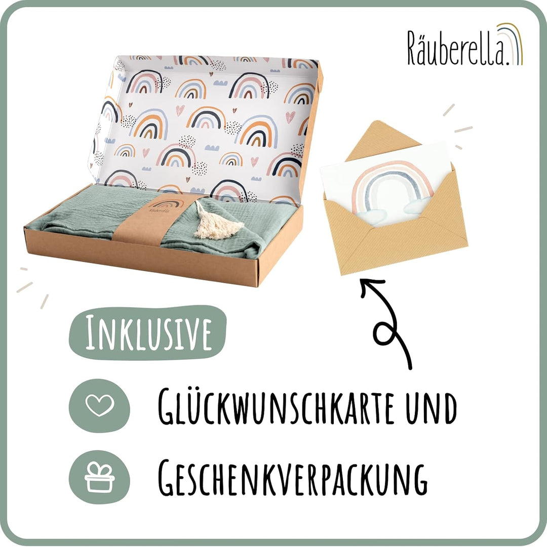 Räuberella® Kapuzenhandtuch-Baby in Mint-Grün I 75x100cm I Musselin-Badetuch-Baby aus 100% Bio-Baumw