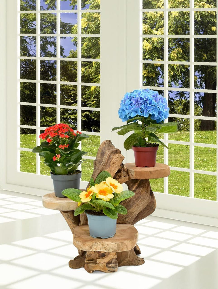Möbelbörse Teak Blumenständer mit 3 Ablagen Blumenpodest Pflanzentreppe Blumenregal Ständer Blumenho