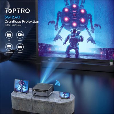 TOPTRO Beamer, 9500 Lumen Beamer Full HD 5G, WiFi Bluetooth Beamer 4K Native 1080P LED Heimkino Vide