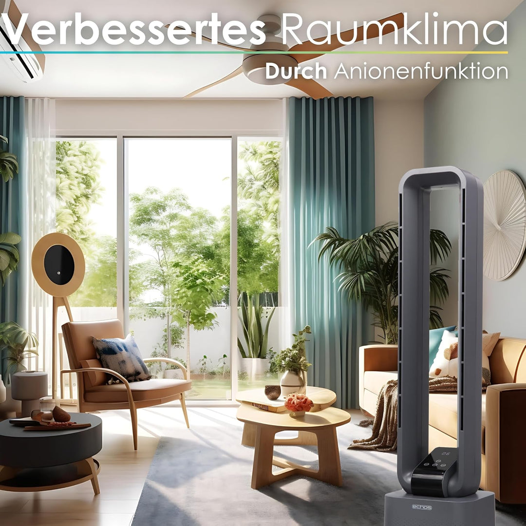 Turmventilator | Ventilator sehr leise | Fernbedienung | Oszillierend | LED-Display | 3 Modi | 12 St