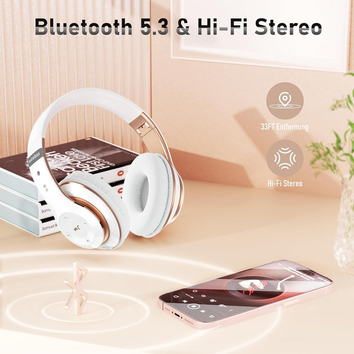 Kopfhörer Kabellos mit 6 EQ Modi, Kopfhörer Bluetooth, 65 Std Over Ear Kopfhörer Bluetooth mit Einge