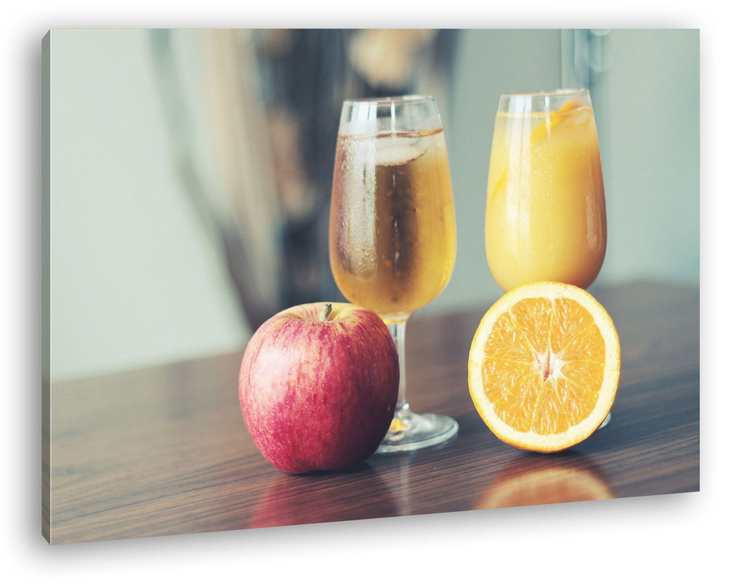 deyoli Glas mit Apfel und Orangensaft Format: 80x60 als Leinwandbild, Motiv fertig gerahmt auf Echth