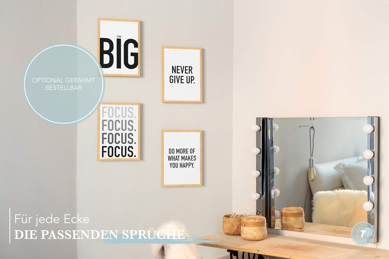 Papierschmiede® Premium Spruchposter Set 4er DIN A1, Motiv: Think Big, Focus Leistung Motivation, Ty