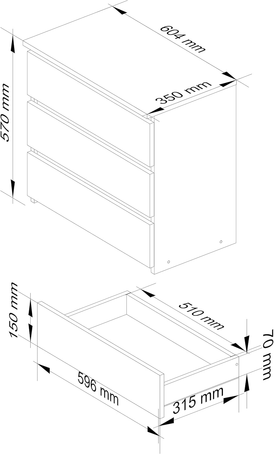 AKORD Kommode Set Schubladen Komodenschrank Sideboard| für das Wohnzimmer Schlafzimmer Wohnzimmersch