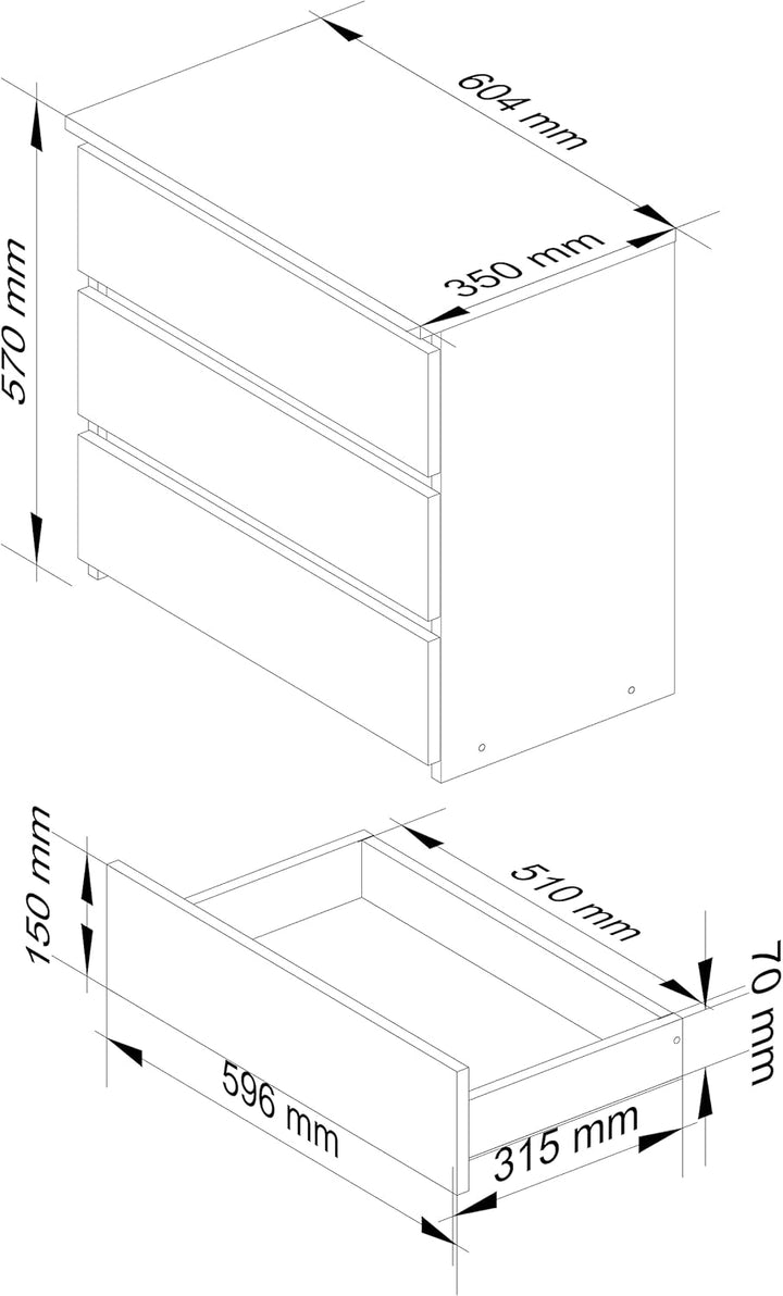 AKORD Kommode Set Schubladen Komodenschrank Sideboard| für das Wohnzimmer Schlafzimmer Wohnzimmersch
