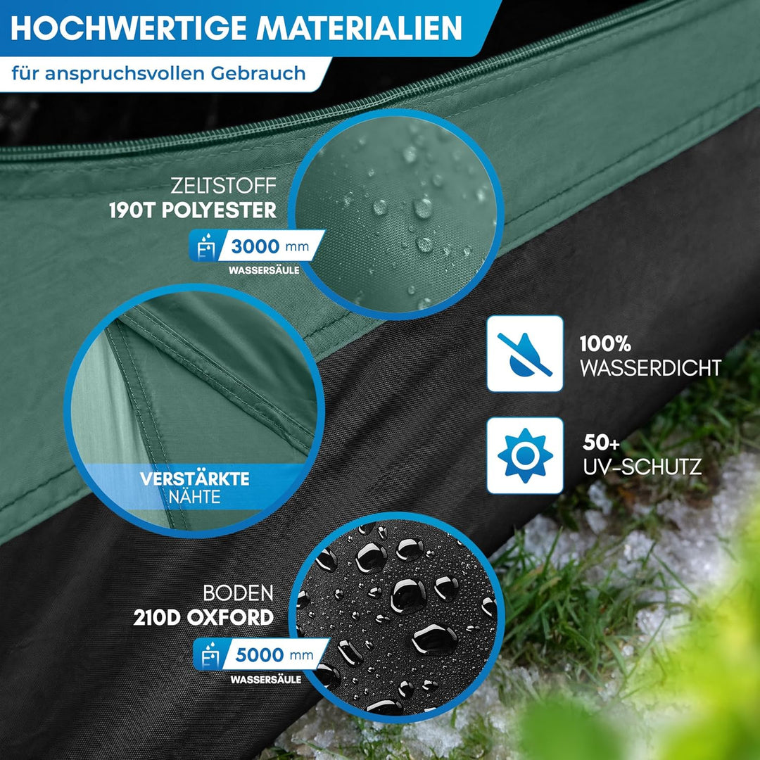 NORDMUT® Wurfzelt 2-4 Personen für blitzschnellen Aufbau – Pop Up Zelt 2-4 Personen wasserdicht &amp; UV