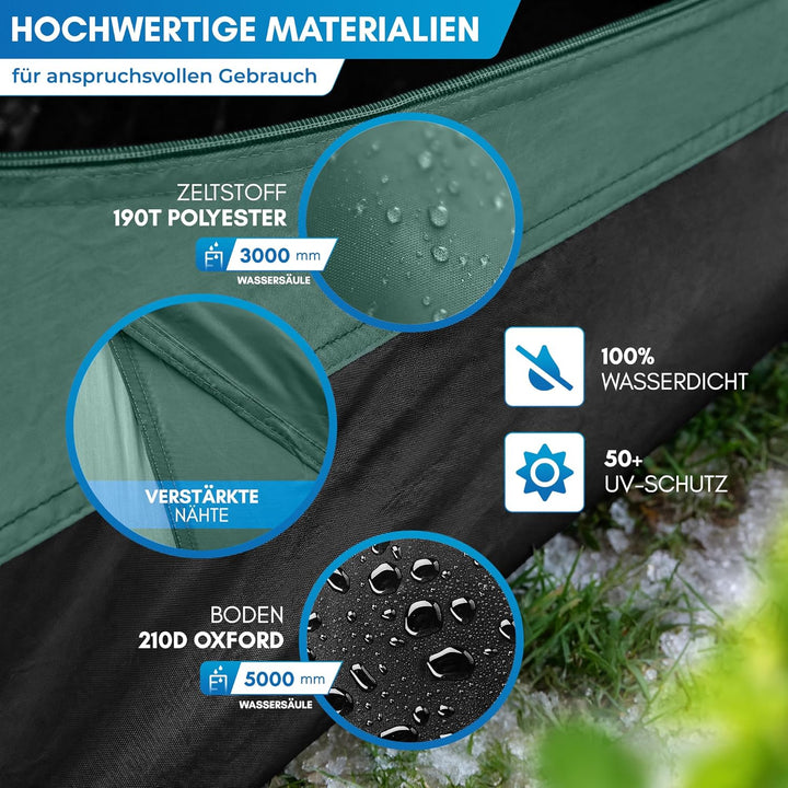NORDMUT® Wurfzelt 2-4 Personen für blitzschnellen Aufbau – Pop Up Zelt 2-4 Personen wasserdicht &amp; UV