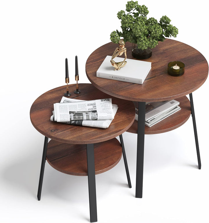 stardis Beistelltisch rund stabiles Metallgestell/Holz Ø52xH 54 cm, 2 Ablagen Nachttisch Couchtisch