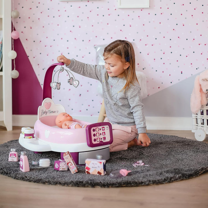 Smoby - Baby Nurse elektronische Puppenpflege-Station - Puppenbett mit Mobile, elektronisches Bedien