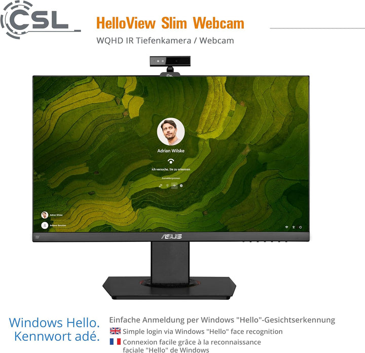 Windows Hello Kamera - CSL HelloView Slim RGB-Webcam, Infrarot-Tiefenkamera, 2560x1440@30Hz, integri