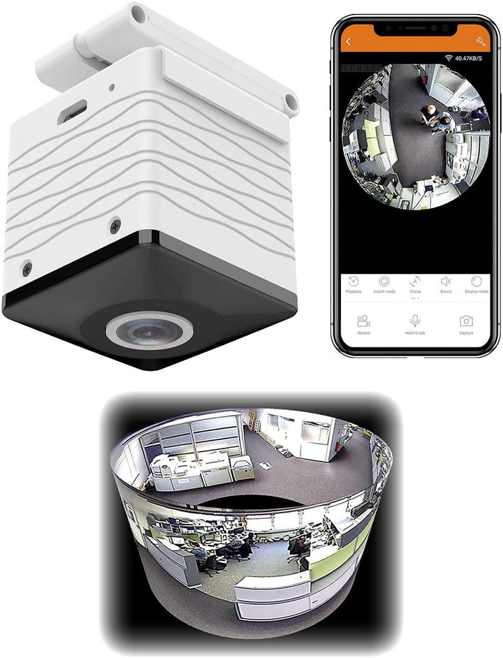 7links 360 Grad Kamera: Mini-Akku-HD-Überwachungskamera mit 360°, 960p, Nachtsicht, WLAN, App (Decke