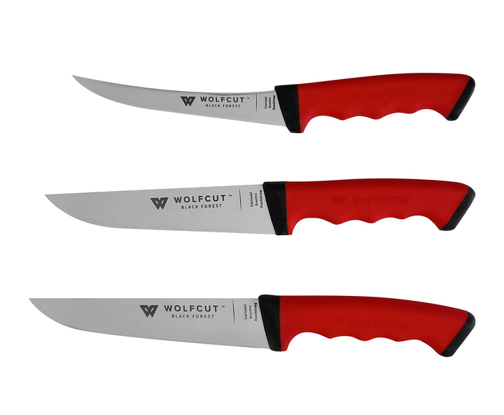 Wolfcut - Fleischermesser-3´er Set, Metzgermesser-Set, Schlachtermesser-Set aus Edelstahl - Profi-Qu