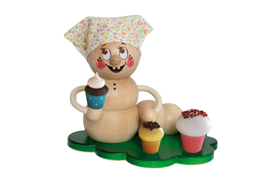 Drechslerei Kuhnert Rauchmann/Räucherfigur - Rauchwurm aus Holz - Rudi &amp; ROSI - Motiv: Muffin-ROSI -