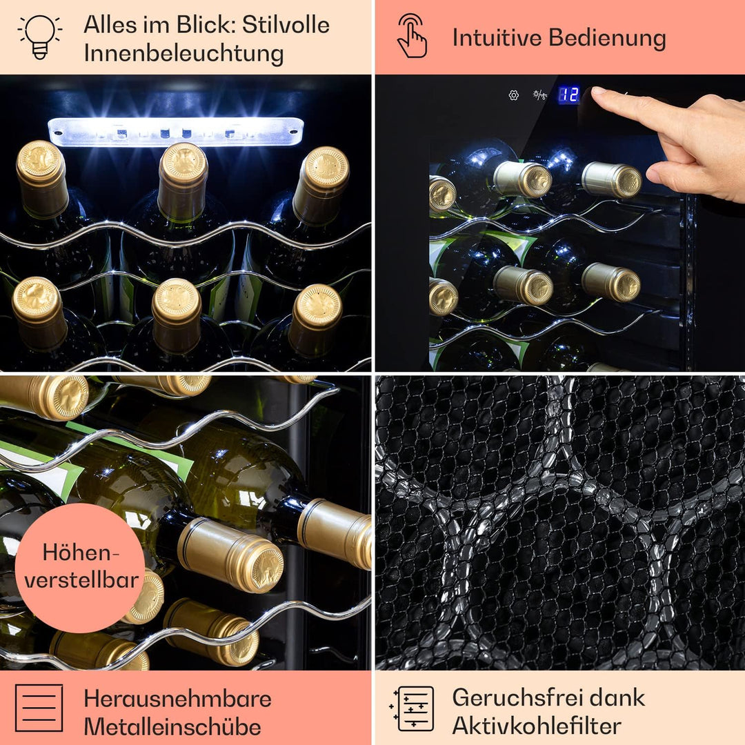 Klarstein Weinkühlschrank, 1 Zonen Getränkekühlschrank Klein, Kleiner Weinschrank 50L, Wein-Kühlschr