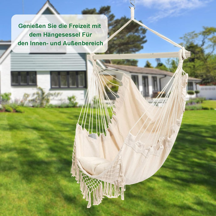 Hängesessel Outdoor, Hängesessel Indoor mit 2 Kissen, Hängesessel ohne Gestell bis 150 kg, Hängestuh